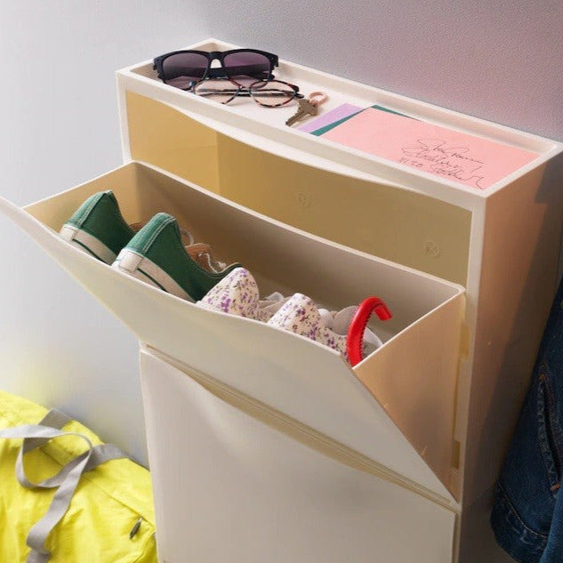 Scarpiera modulare sottile in plastica bianca impilabile cm 51x17 40h