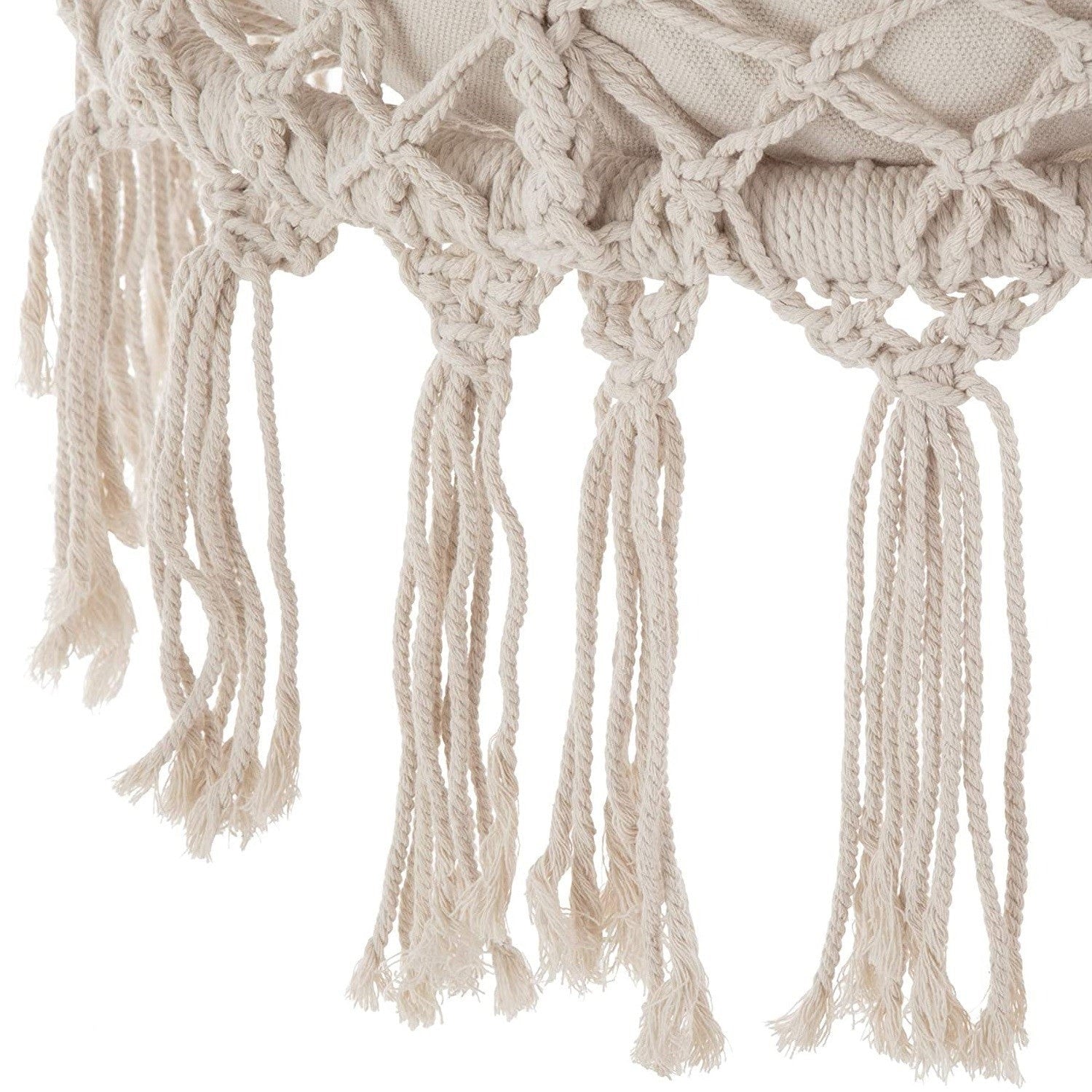 Sedia a dondolo Macramè sospesa con corda in cotone e cuscino imbottito