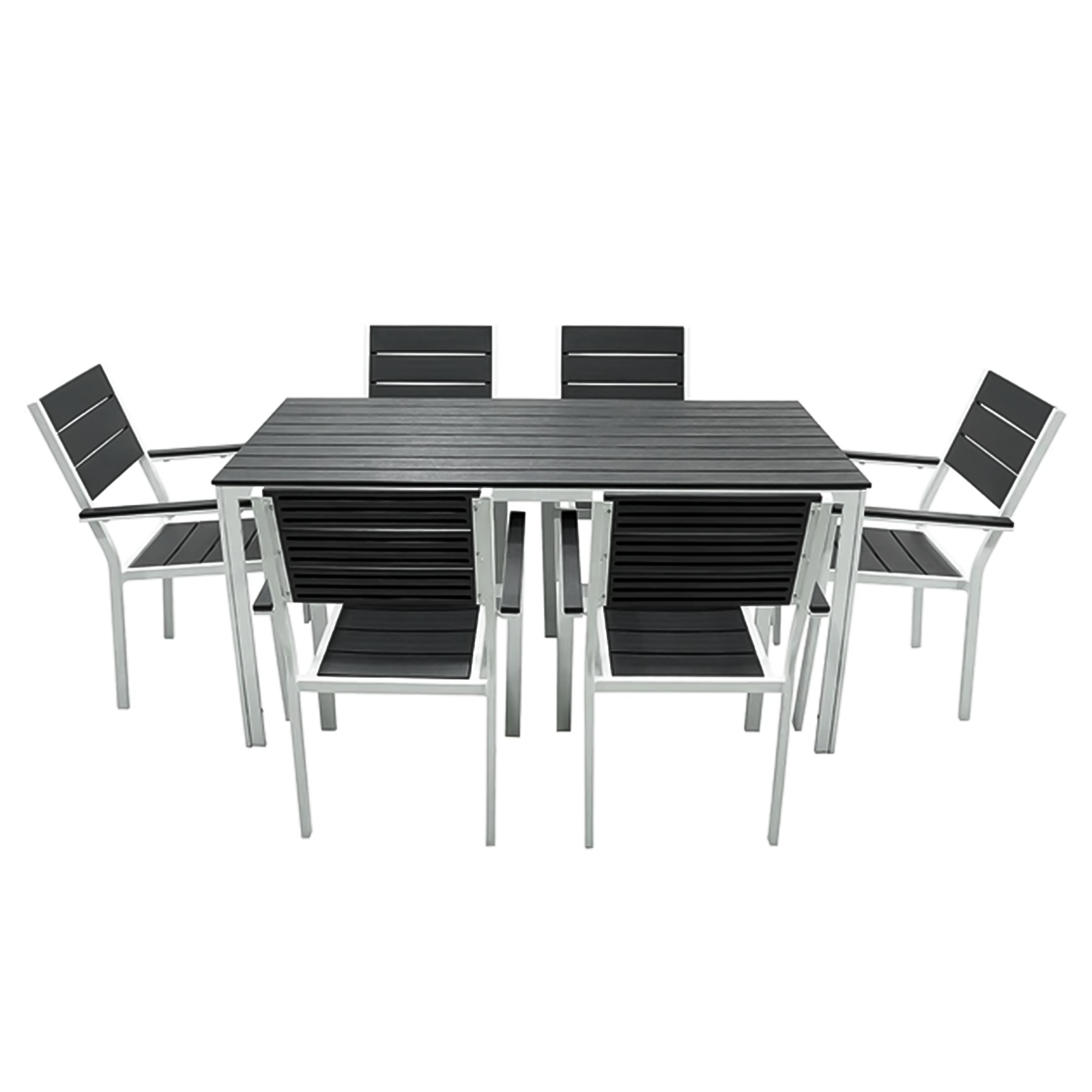 Tavolo da esterno in acciaio rettangolare con doghe effetto legno cm 156x78 h74