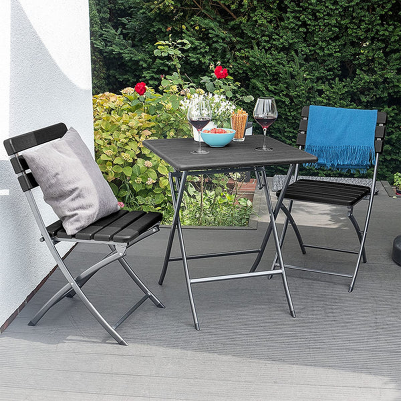 Set da pranzo in acciaio Metalwood pieghevole effetto legno per giardino