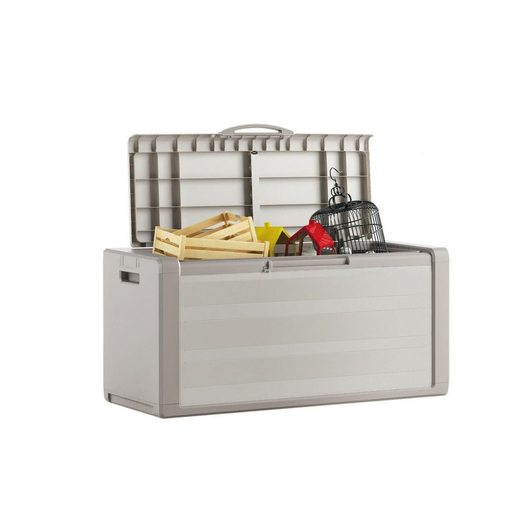 Cassapanca in resina bianca e beige panca forziere con contenitore 300 Lt