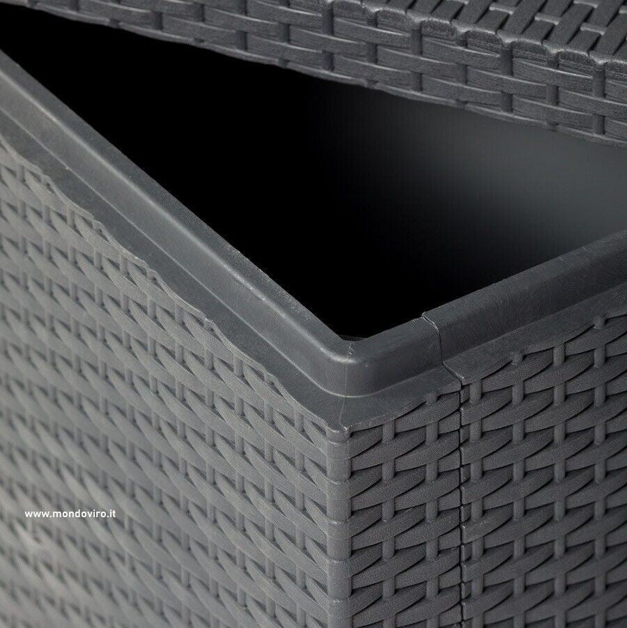 Cassapanca in resina effetto rattan panca contenitore con ruote e manici l 123 cm