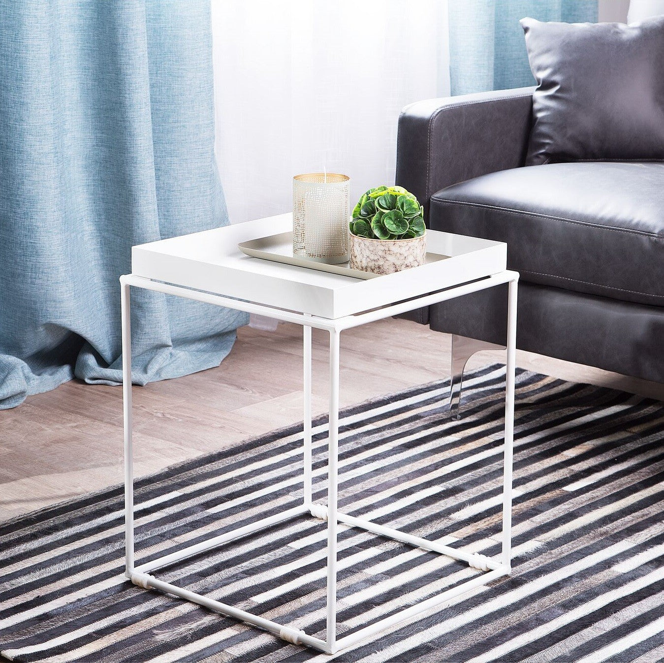 Tavolino da soggiorno basso in metallo bianco cm 35x35 40h