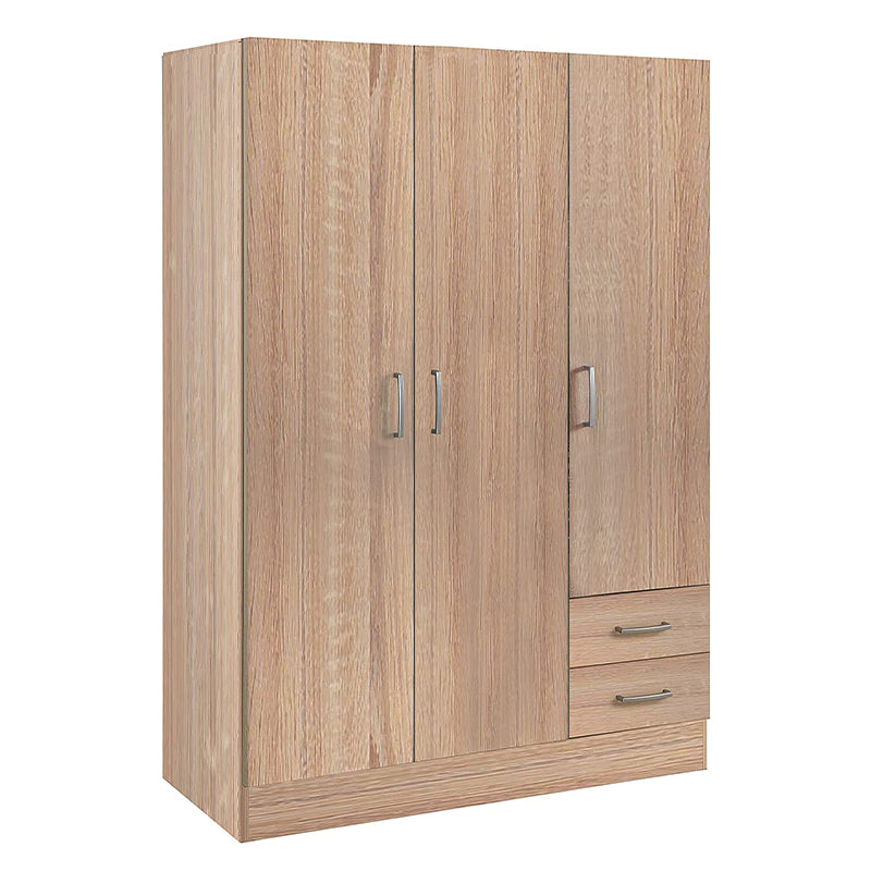 Armadio guardaroba rovere in legno a 3 ante con 2 cassetti cm 120x46,5 h184