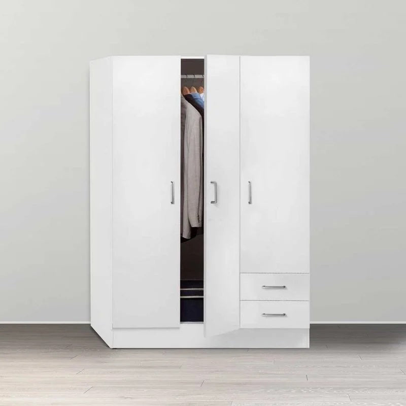 Armadio in legno bianco a 3 ante con 2 cassetti cm 120x47 184h