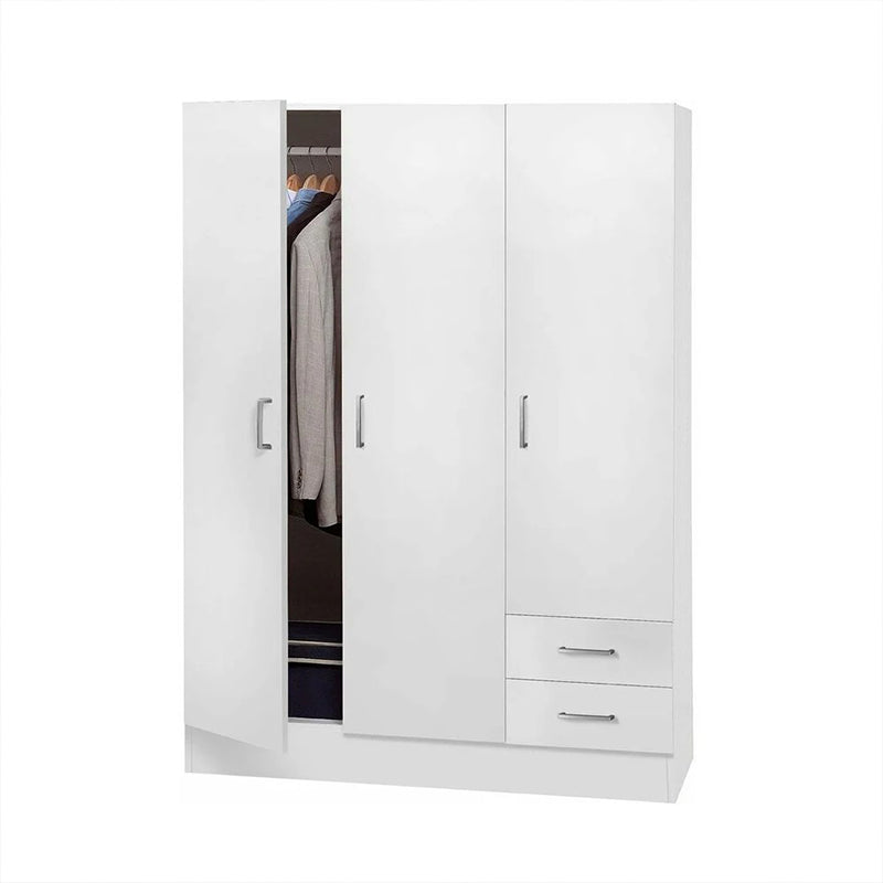 Armadio in legno bianco a 3 ante con 2 cassetti cm 120x47 184h