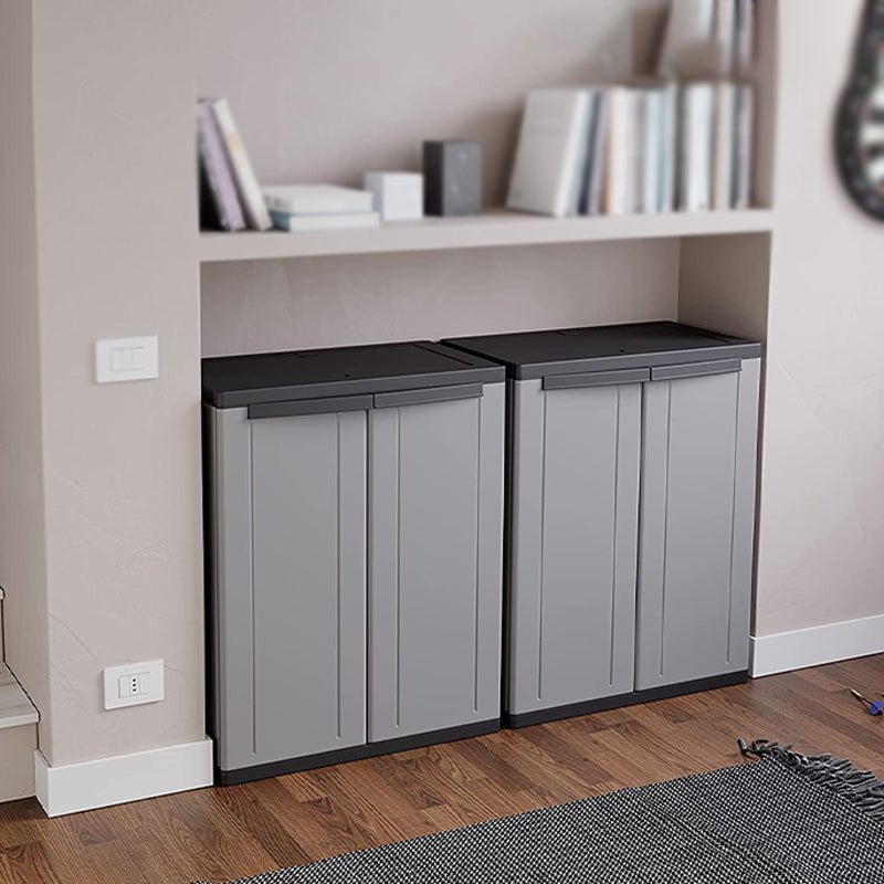 Armadio basso porta oggetti in plastica 2 ante 1 ripiano cm68x38 85h