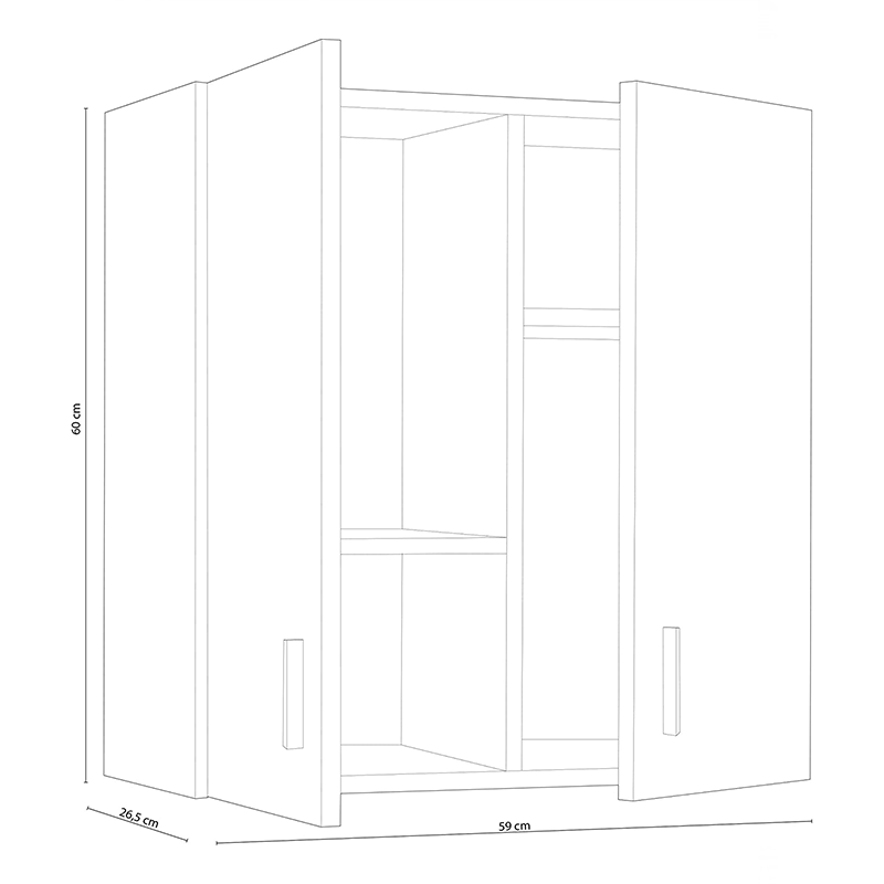 Armadio bianco in legno con pensile 2 ante e 2 ripiani l 59 x h 60 cm