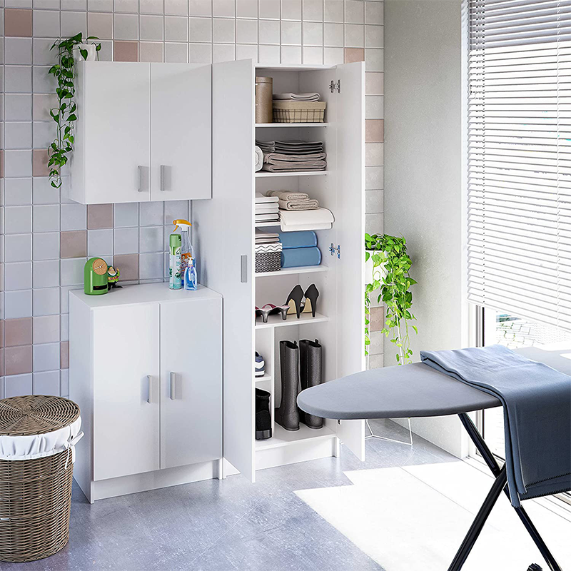 Armadio bianco in legno con pensile 2 ante e 2 ripiani l 59 x h 60 cm