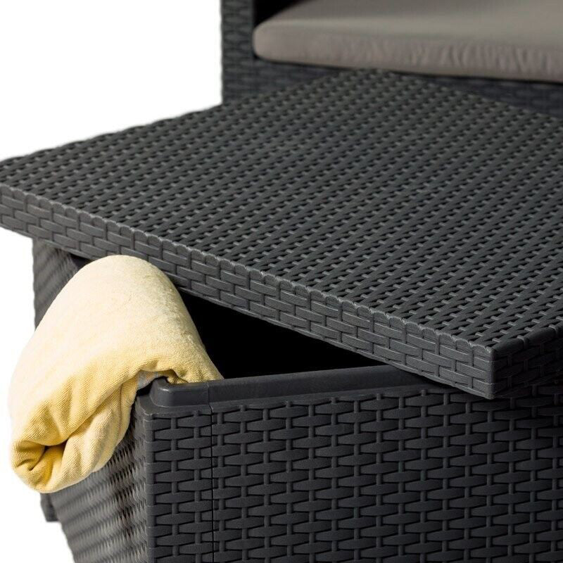 Cassapanca in resina effetto rattan panca contenitore con ruote e manici l 123 cm