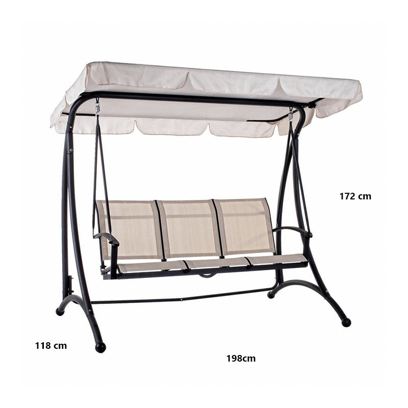 Dondolo da giardino 3 posti in acciaio per esterno veranda con parasole e cuscini