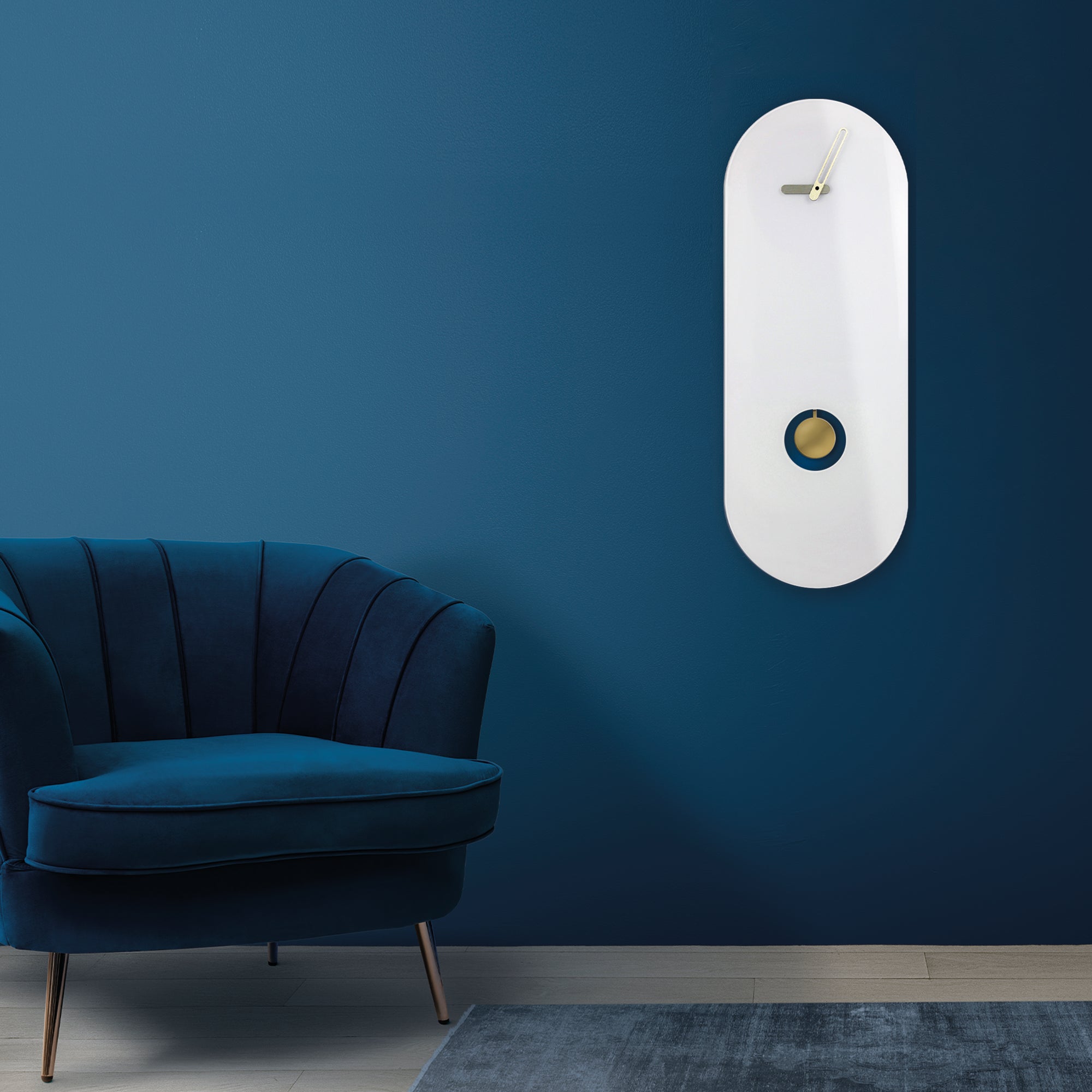 Orologio a pendolo di design "Ostuni" in vetro bianco