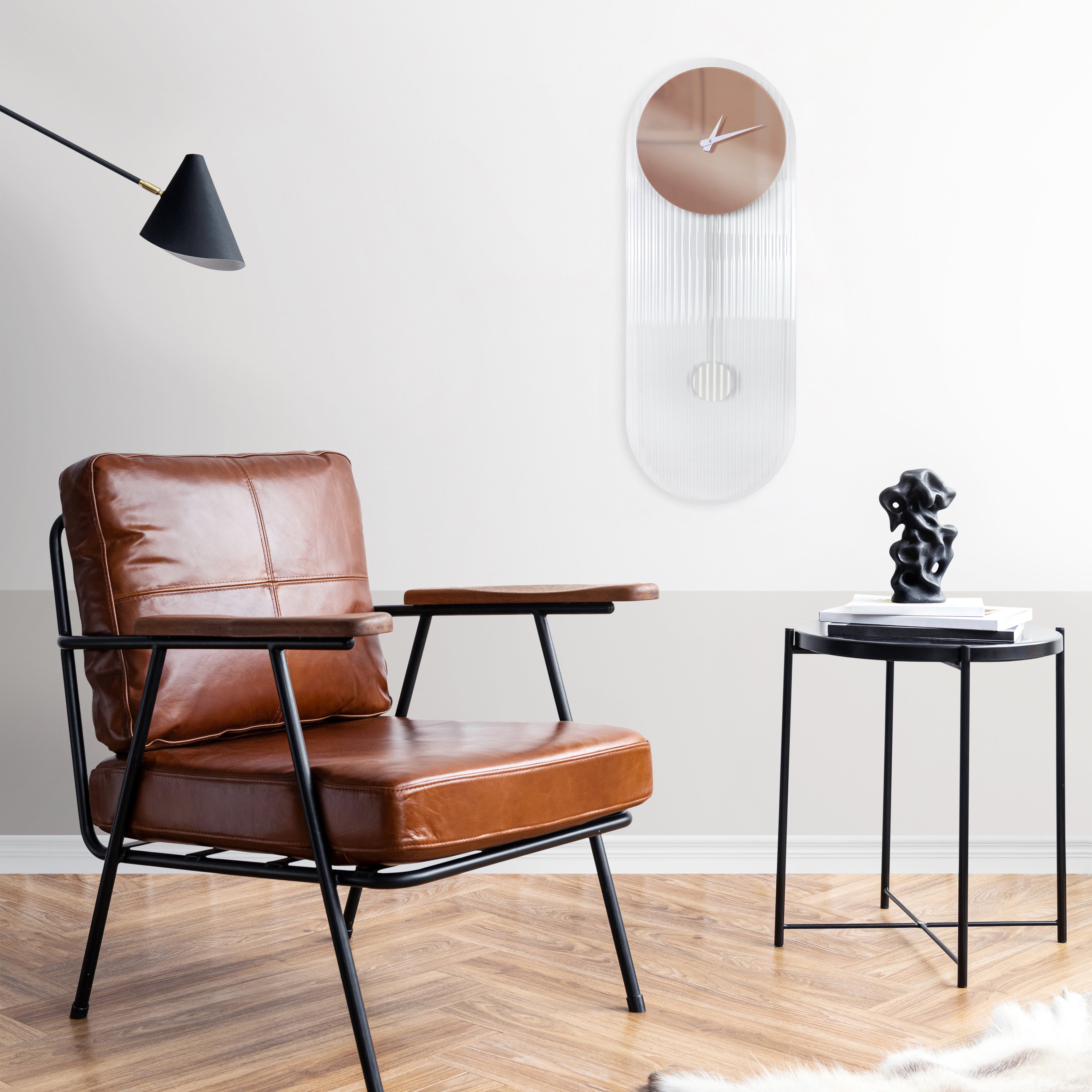 Orologio a pendolo di design "Londra" vetro cannettato e specchio rosato